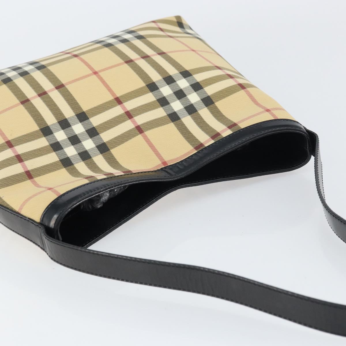 BURBERRY Nova Check Shoulder Bag PVC Beige Silver Auth 158373