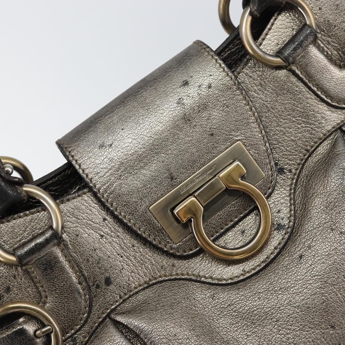 Salvatore Ferragamo Gancini Tote Bag Leather Brown Gold Auth 158376
