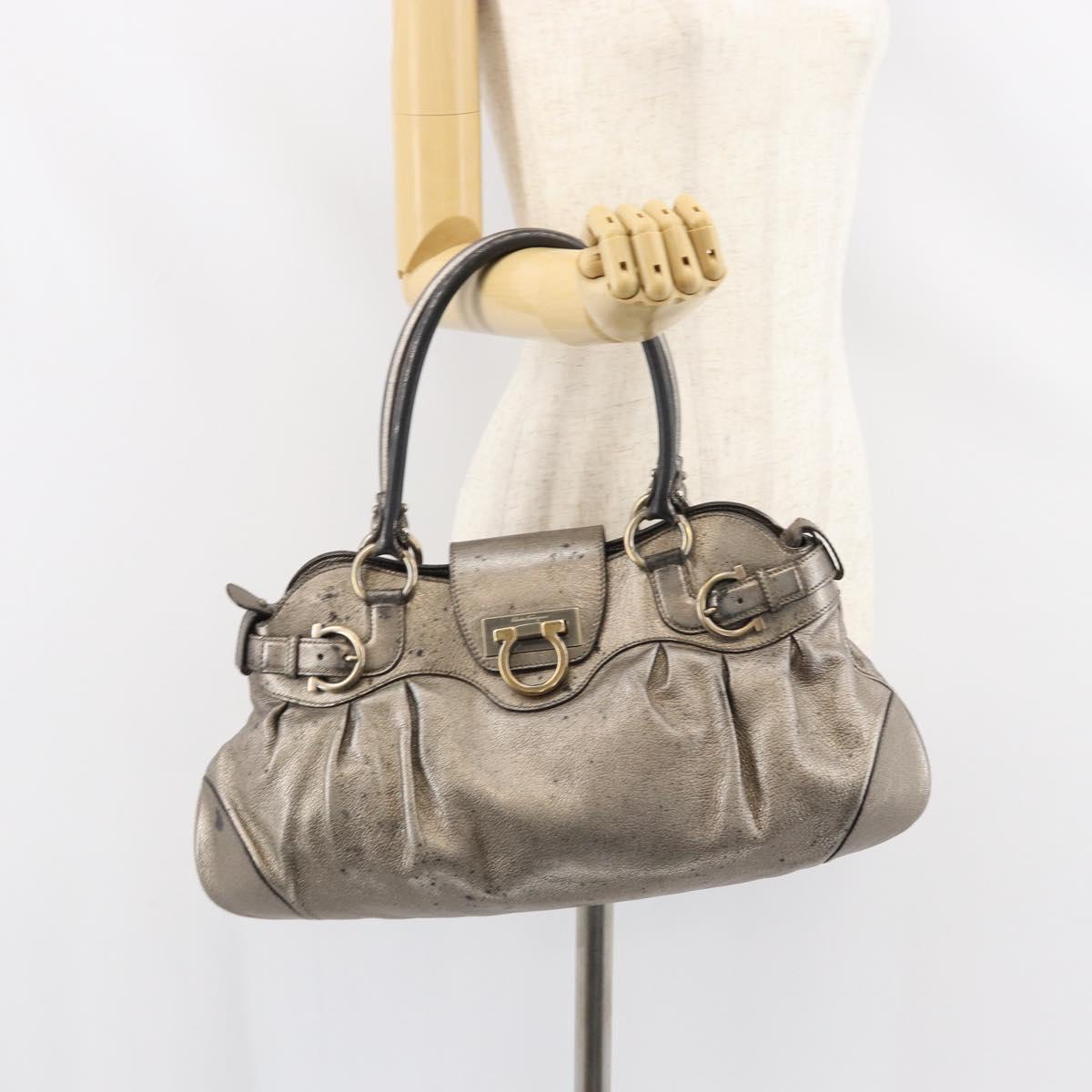 Salvatore Ferragamo Gancini Tote Bag Leather Brown Gold Auth 158376