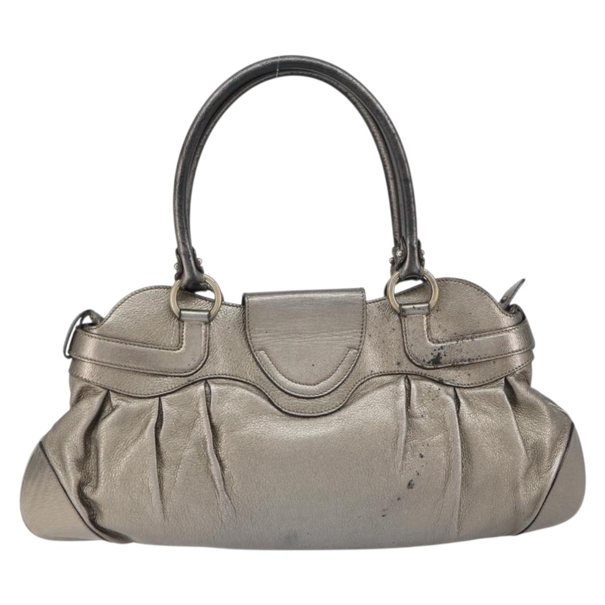 Salvatore Ferragamo Gancini Tote Bag Leather Brown Gold Auth 158376