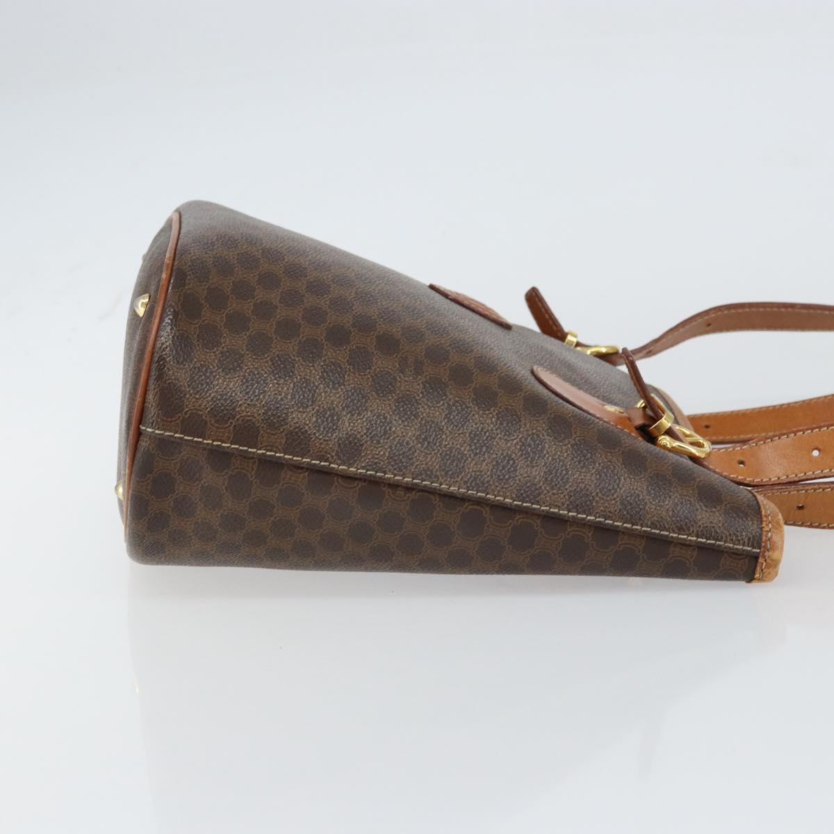 CELINE Macadam Canvas Tote Bag PVC Leather Brown Gold Auth 158377