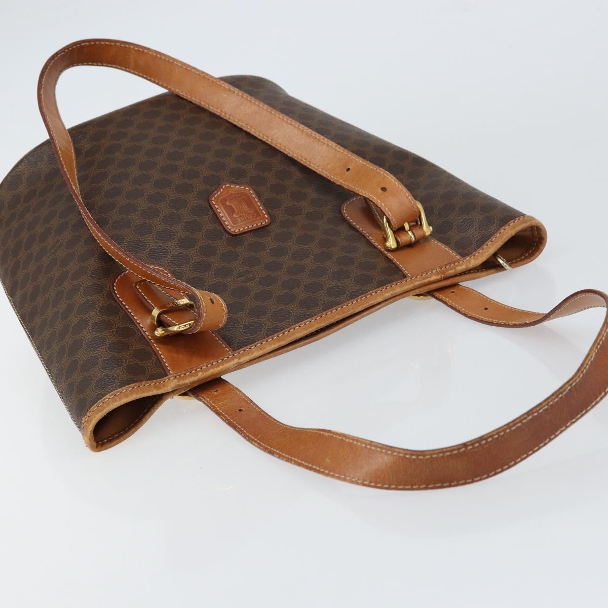 CELINE Macadam Canvas Tote Bag PVC Leather Brown Gold Auth 158377