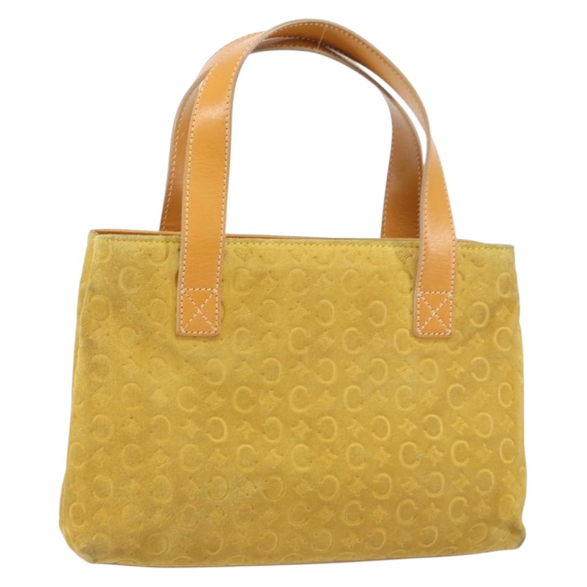 CELINE C Macadam Canvas Tote Bag Suede Yellow Gold Auth 158378