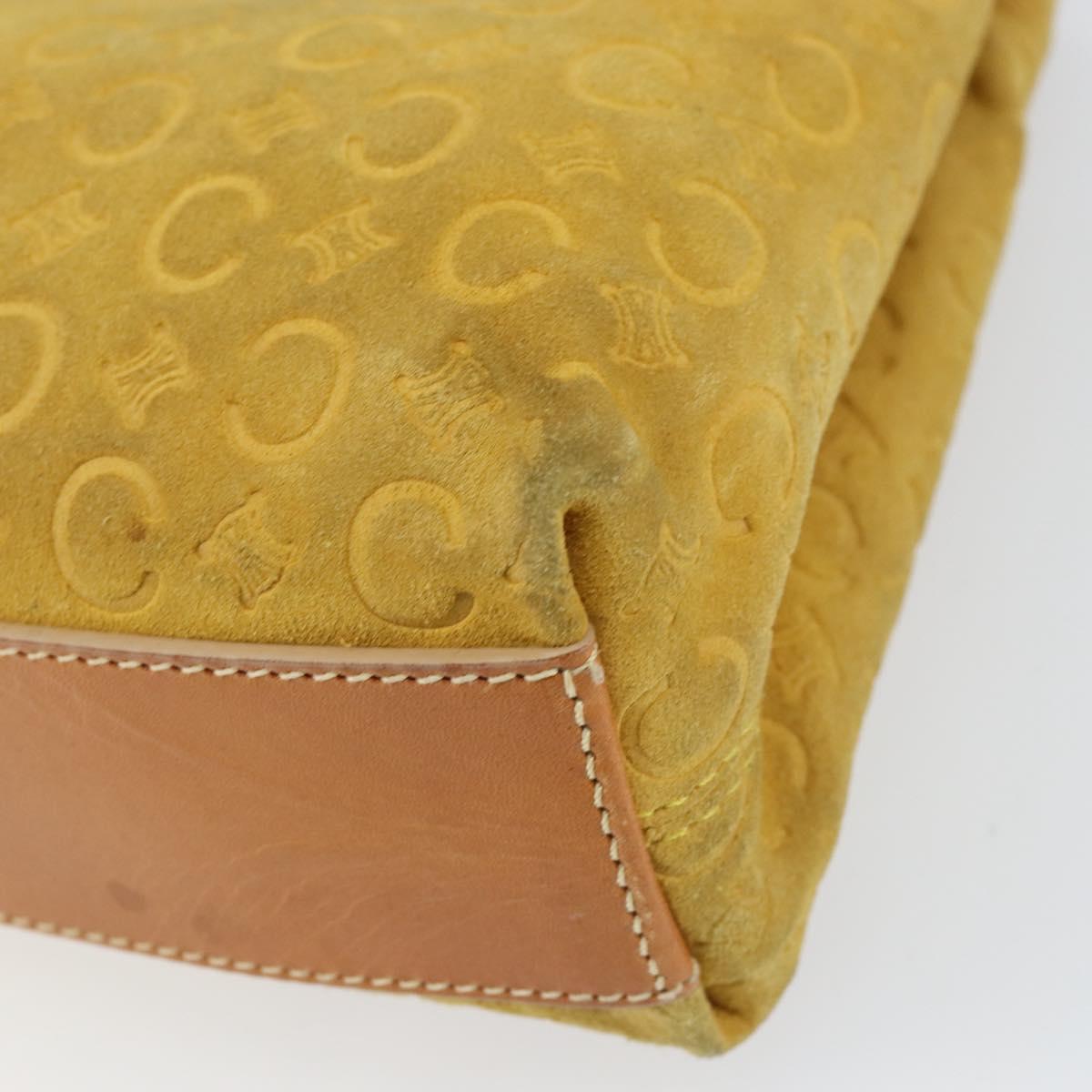 CELINE C Macadam Canvas Tote Bag Suede Yellow Gold Auth 158378