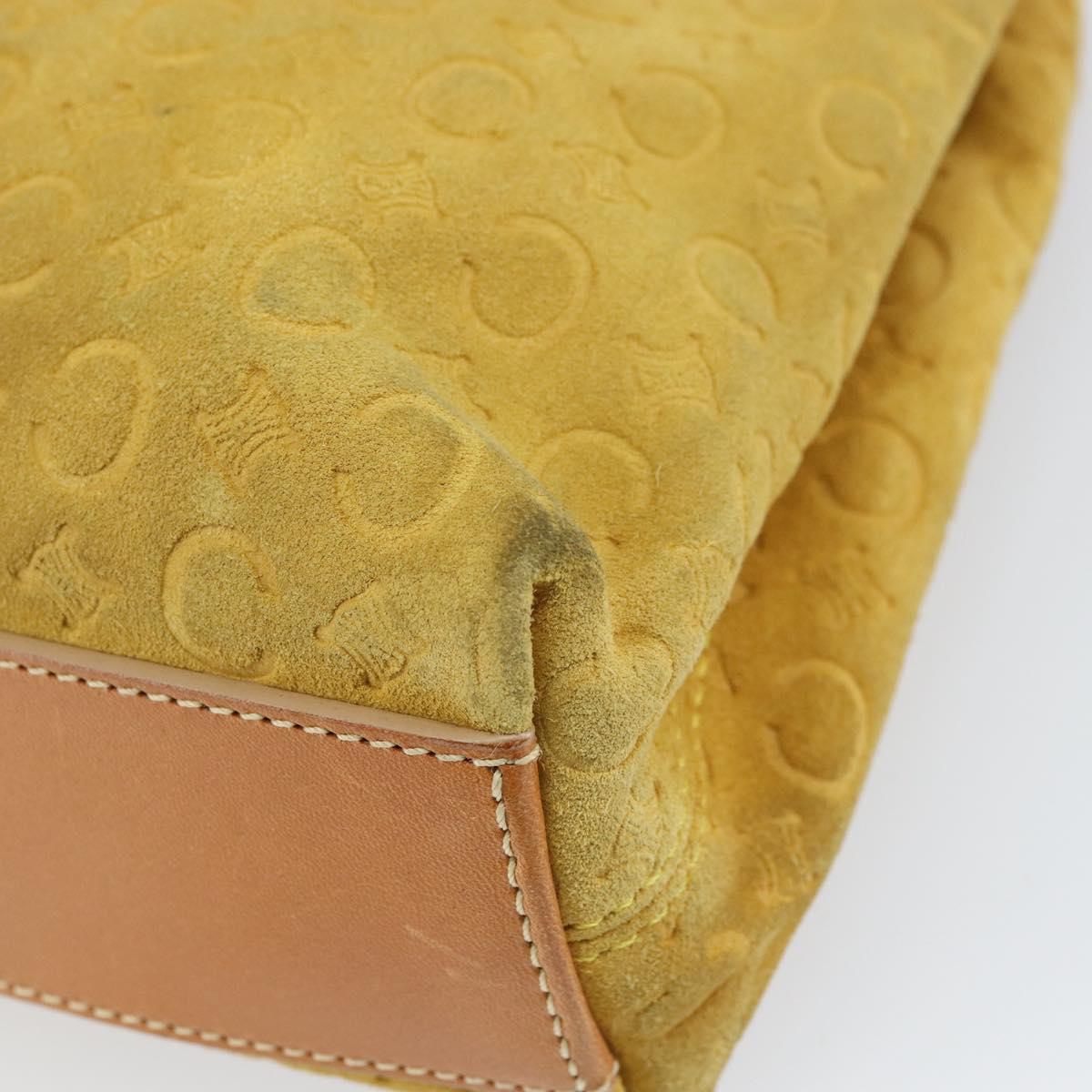 CELINE C Macadam Canvas Tote Bag Suede Yellow Gold Auth 158378