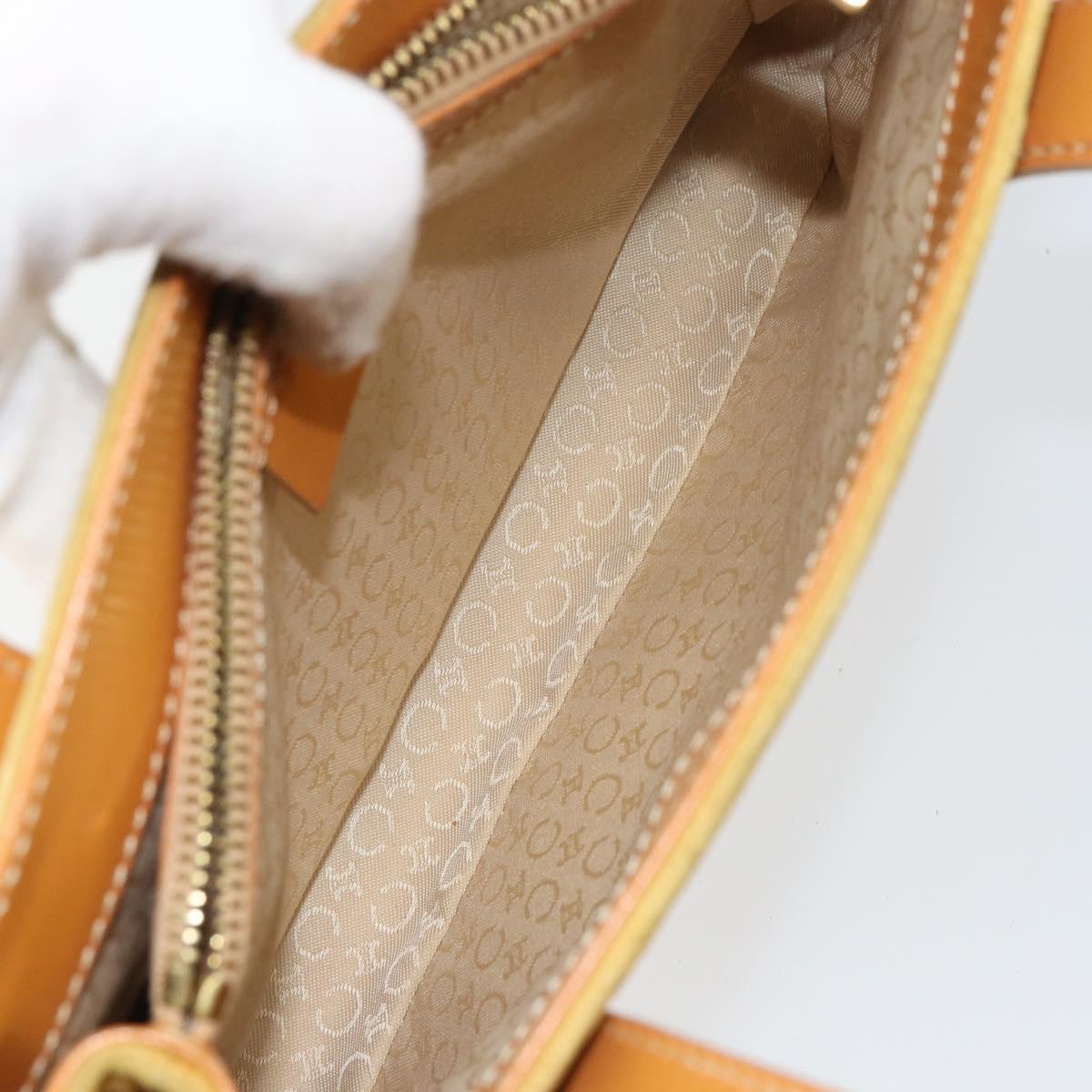 CELINE C Macadam Canvas Tote Bag Suede Yellow Gold Auth 158378