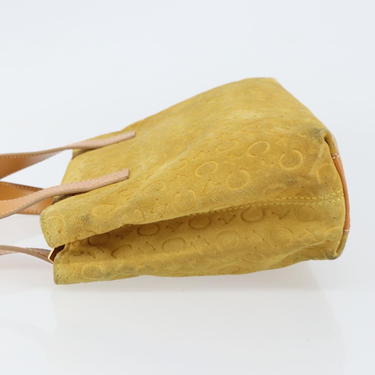CELINE C Macadam Canvas Tote Bag Suede Yellow Gold Auth 158378