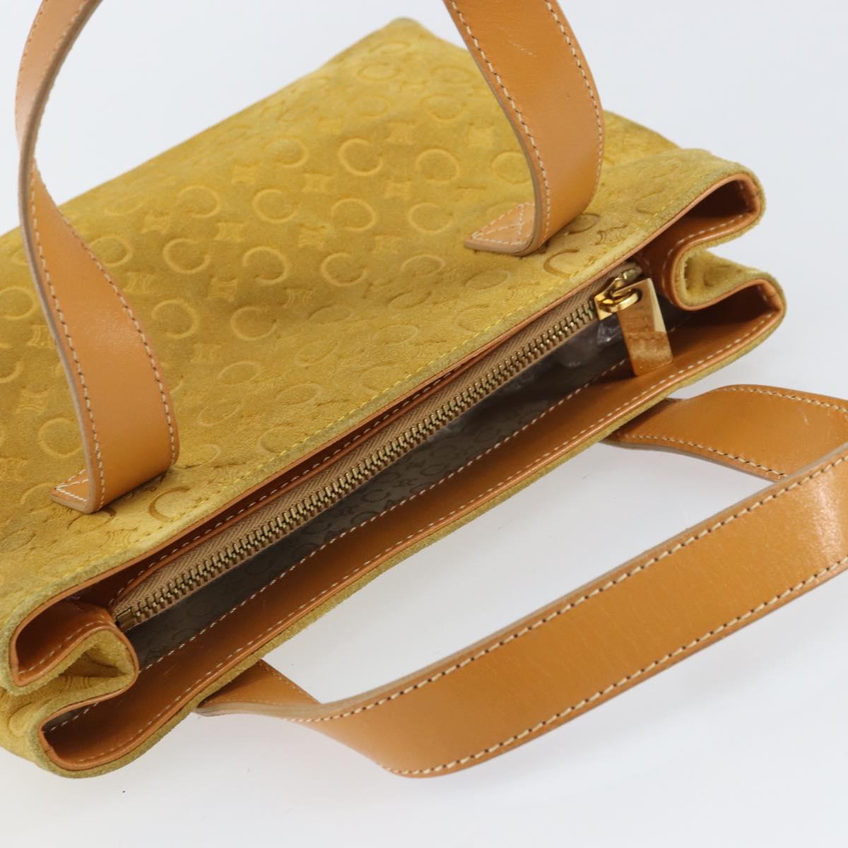 CELINE C Macadam Canvas Tote Bag Suede Yellow Gold Auth 158378
