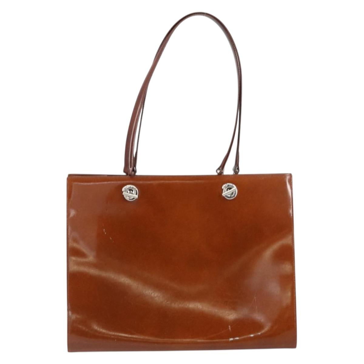 CARTIER PANTHERE Tote Bag Patent leather Brown Silver Auth 158387