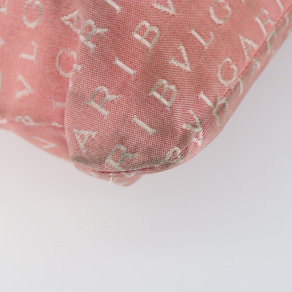 BVLGARI Logo Mania Tote Bag Canvas Pink Silver Auth 158388