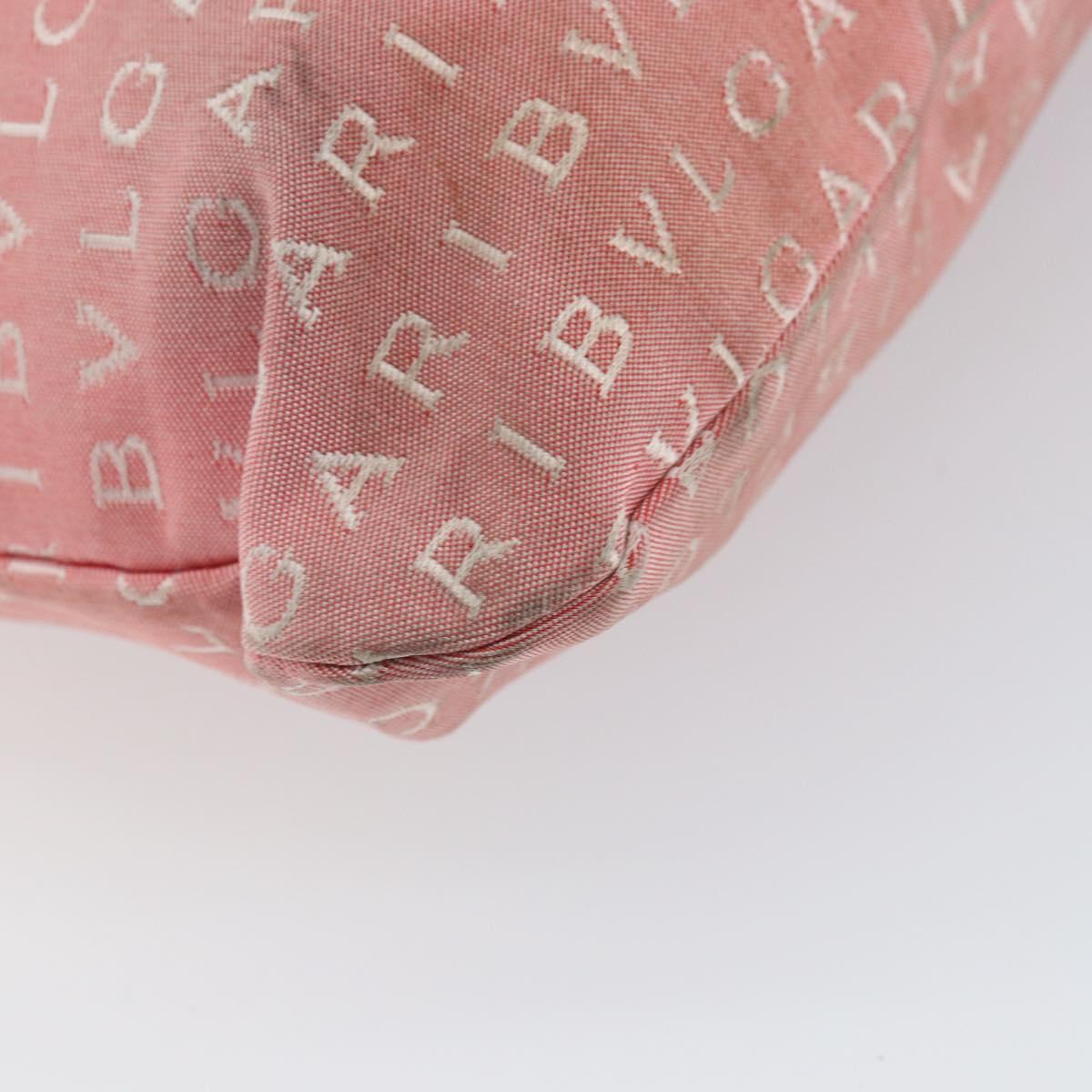 BVLGARI Logo Mania Tote Bag Canvas Pink Silver Auth 158388