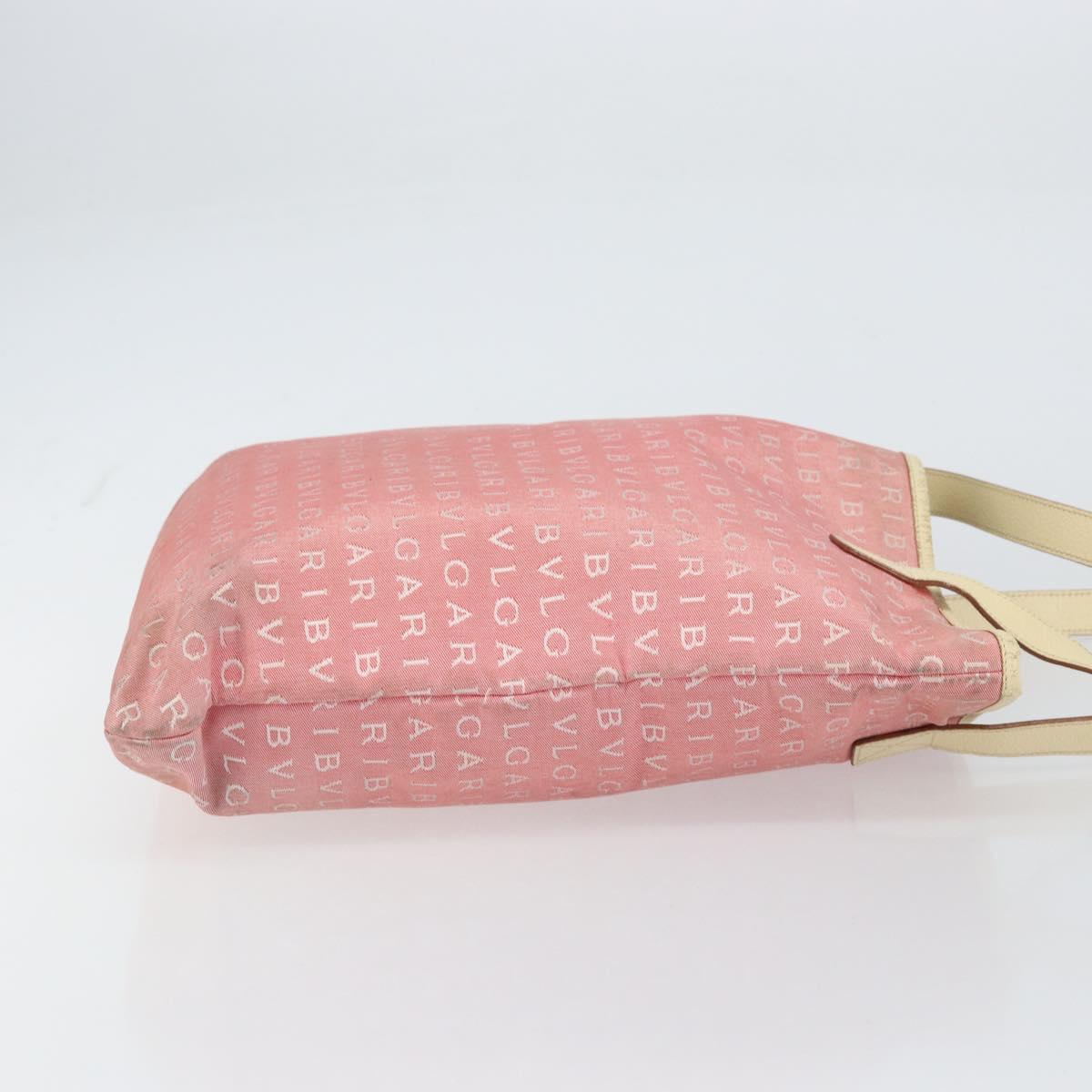 BVLGARI Logo Mania Tote Bag Canvas Pink Silver Auth 158388