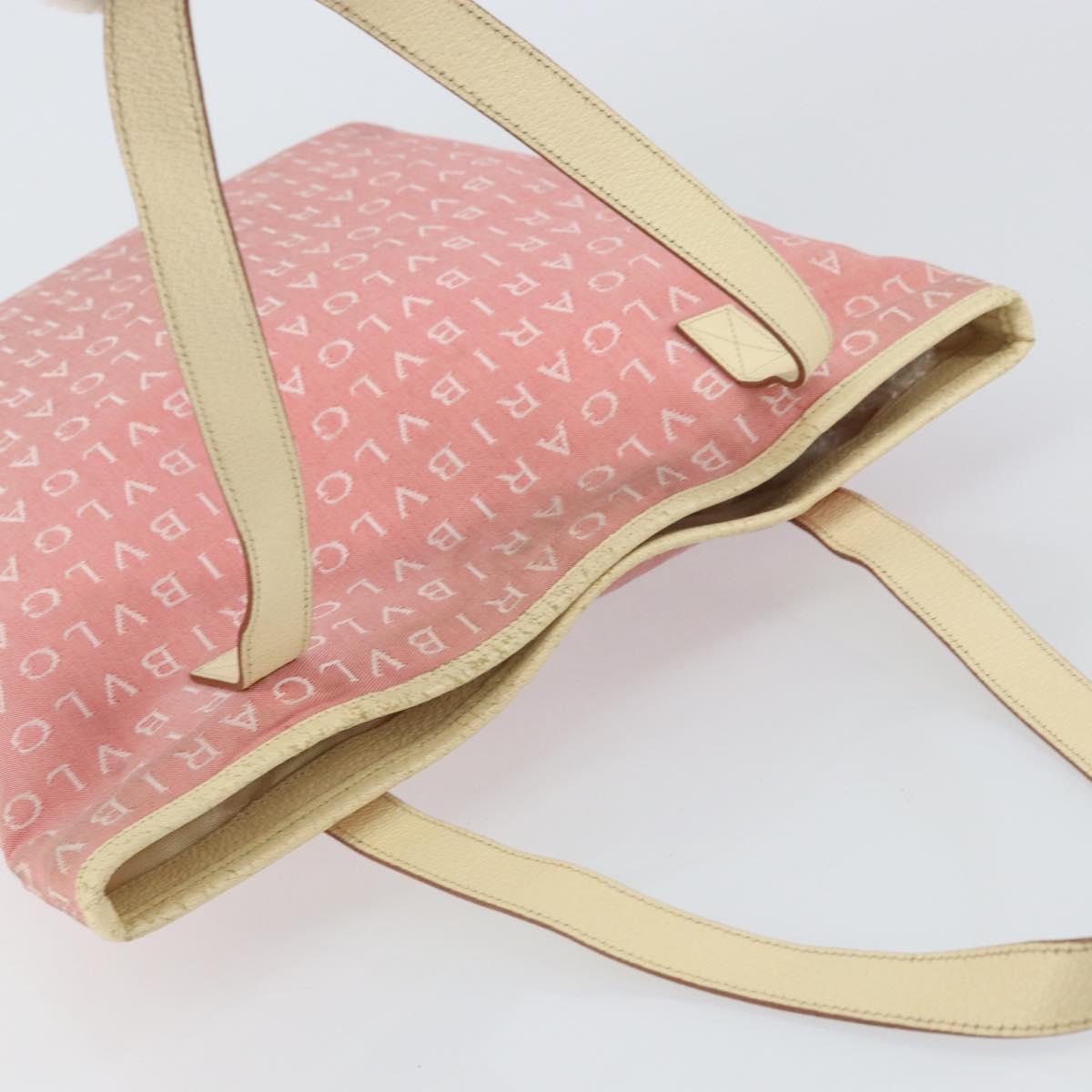 BVLGARI Logo Mania Tote Bag Canvas Pink Silver Auth 158388
