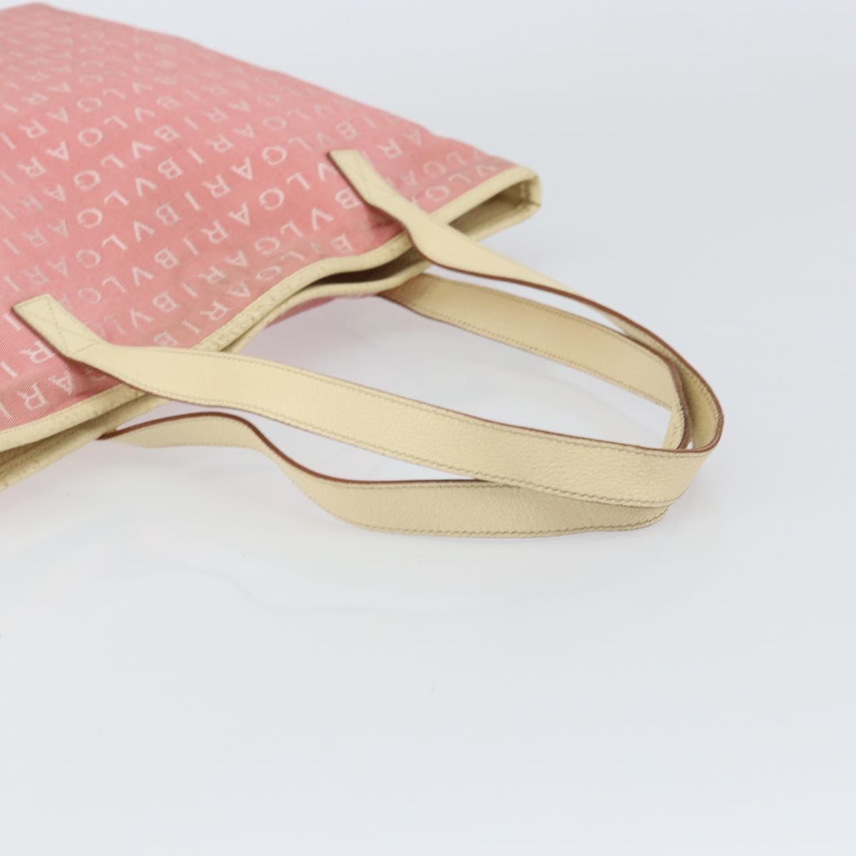 BVLGARI Logo Mania Tote Bag Canvas Pink Silver Auth 158388