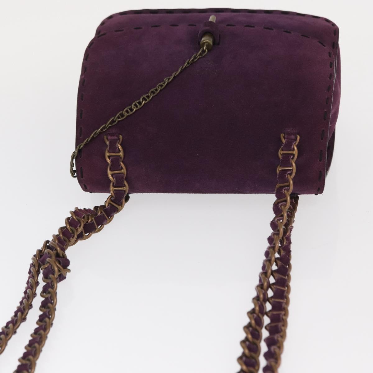PRADA Shoulder Bag Suede Purple Gold Auth 158394
