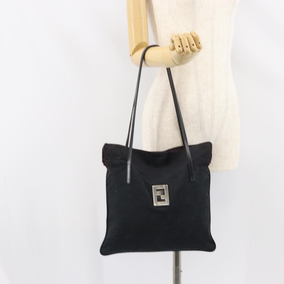 FENDI Zucca Canvas Tote Bag Black Silver Auth 158397
