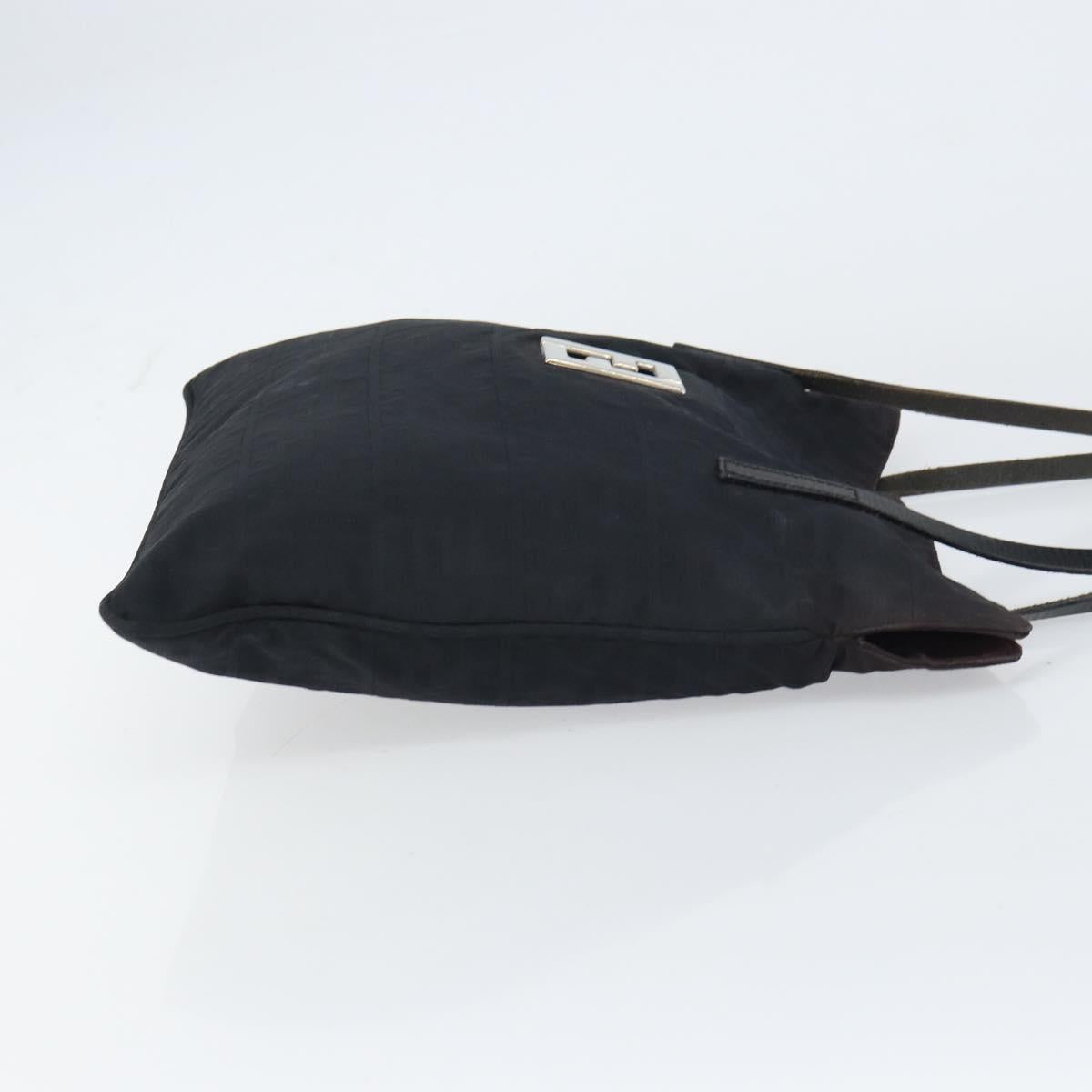 FENDI Zucca Canvas Tote Bag Black Silver Auth 158397