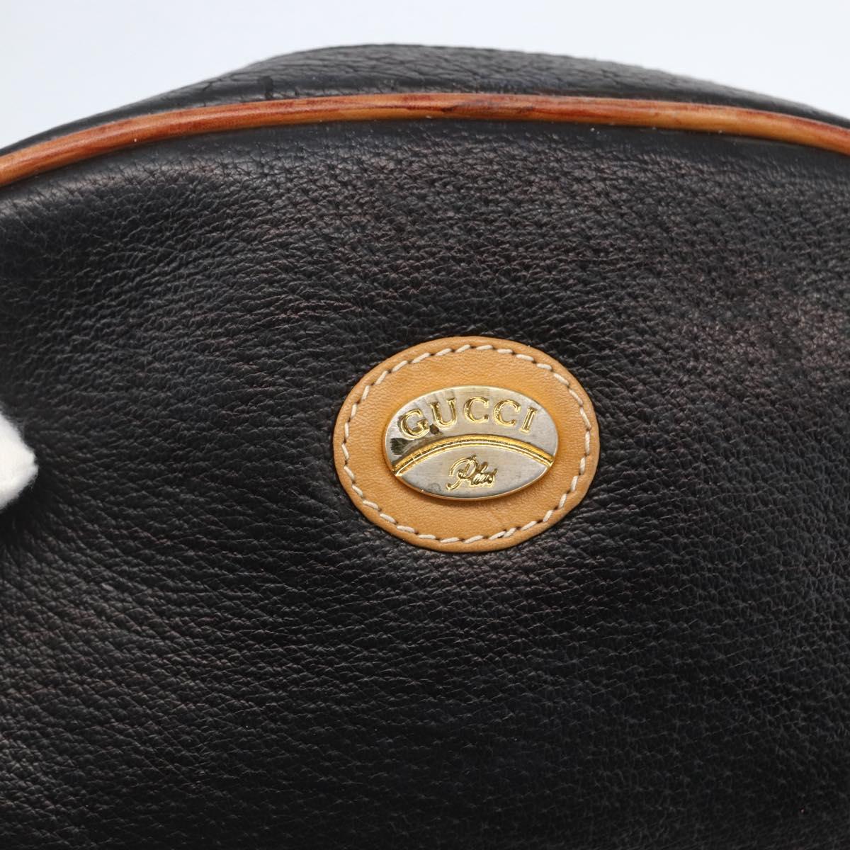 GUCCI Shoulder Bag Leather Black Gold Auth 158401