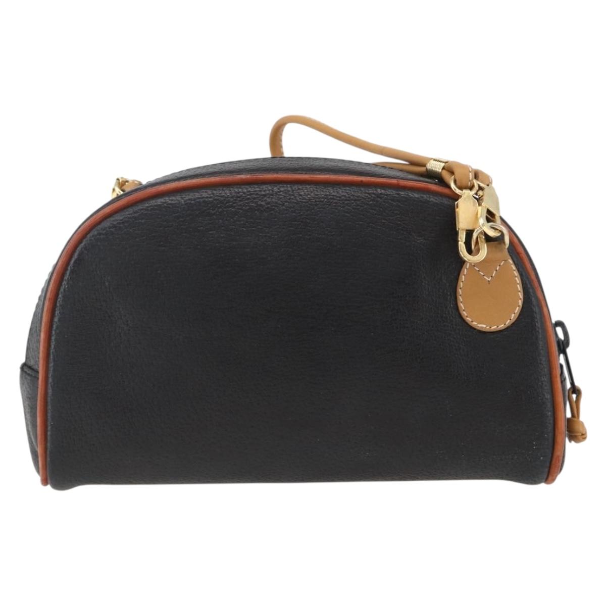 GUCCI Shoulder Bag Leather Black Gold Auth 158401