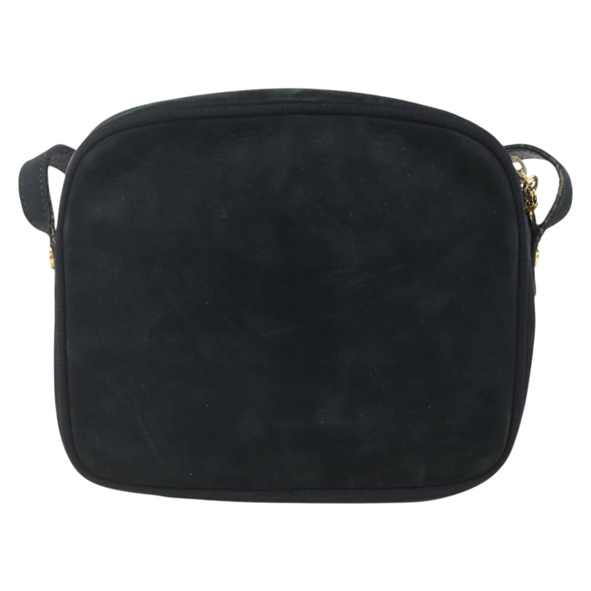 Salvatore Ferragamo Shoulder Bag Suede Navy Gold Auth 158402
