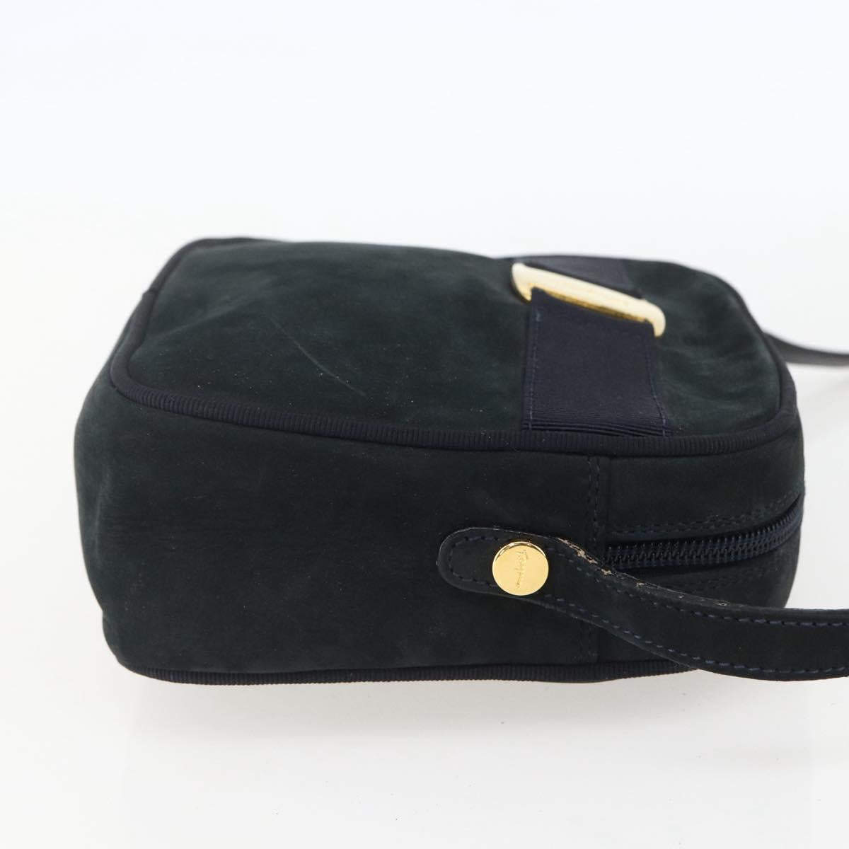 Salvatore Ferragamo Shoulder Bag Suede Navy Gold Auth 158402