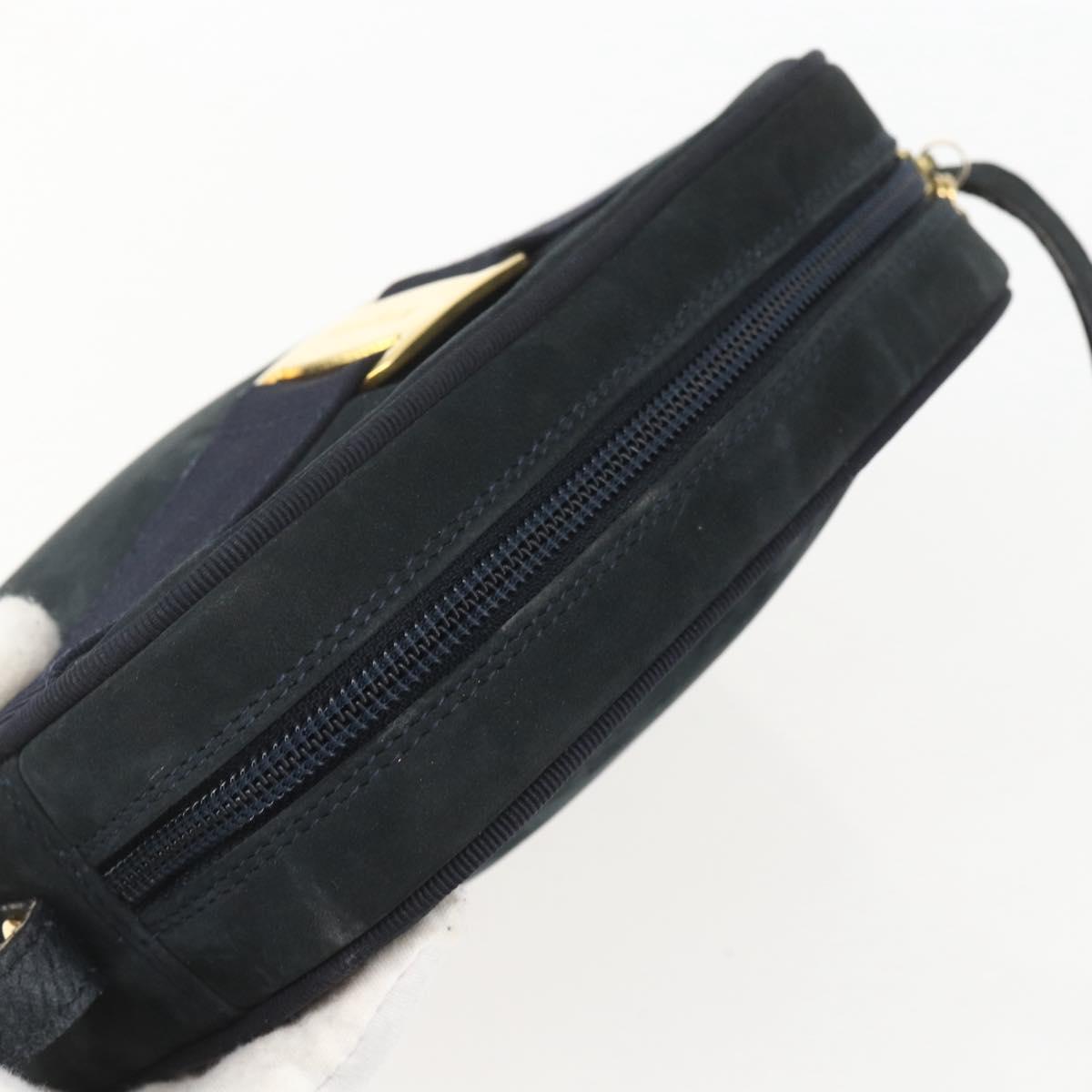 Salvatore Ferragamo Shoulder Bag Suede Navy Gold Auth 158402