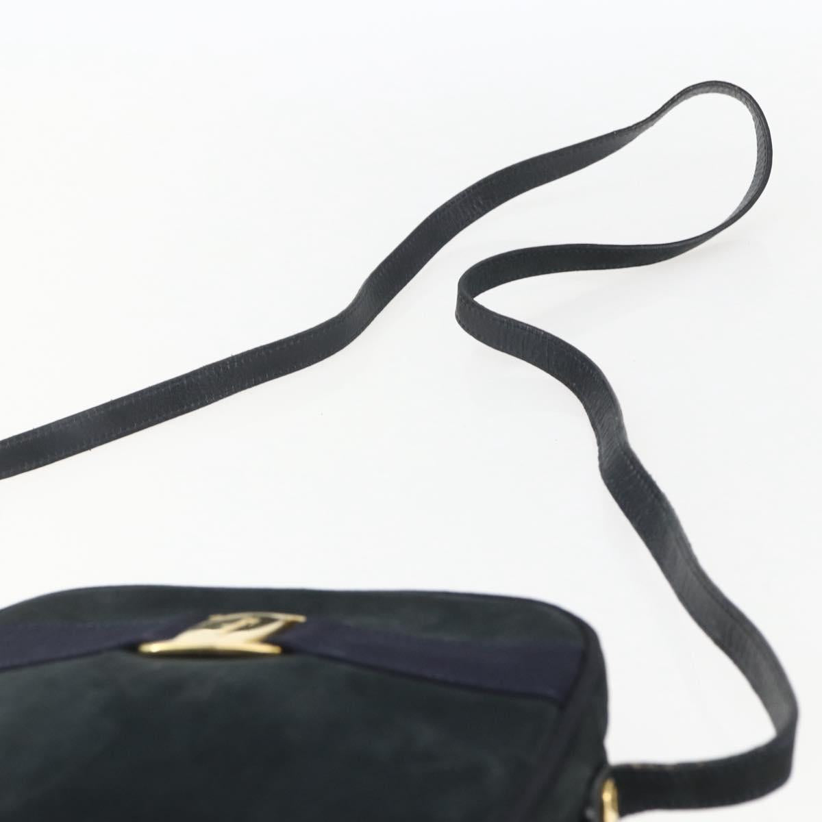 Salvatore Ferragamo Shoulder Bag Suede Navy Gold Auth 158402