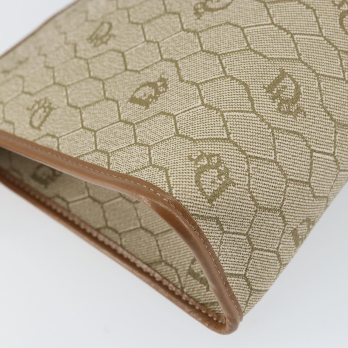 Christian Dior Honeycomb Canvas Clutch Bag PVC Beige Gold Auth 158403