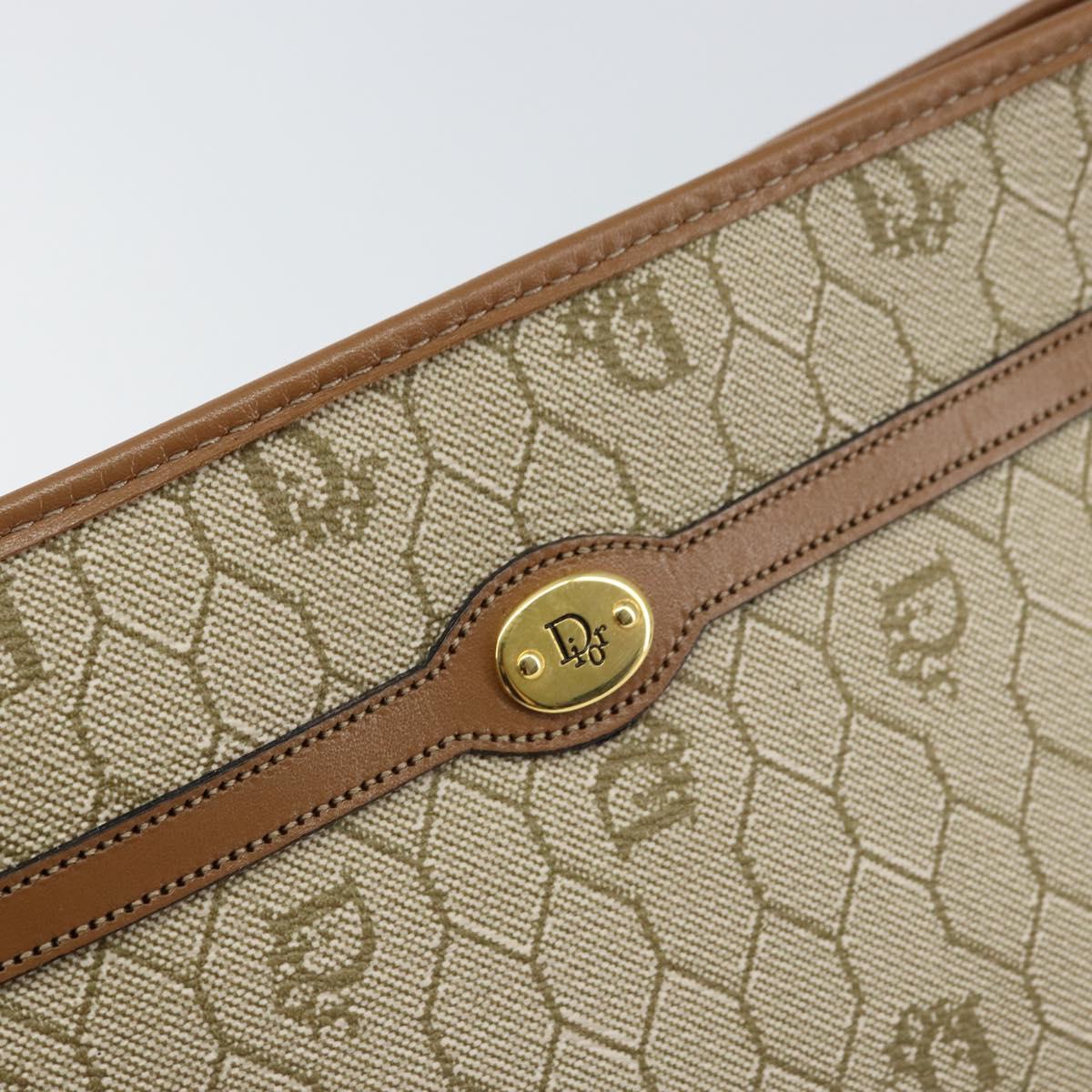 Christian Dior Honeycomb Canvas Clutch Bag PVC Beige Gold Auth 158403