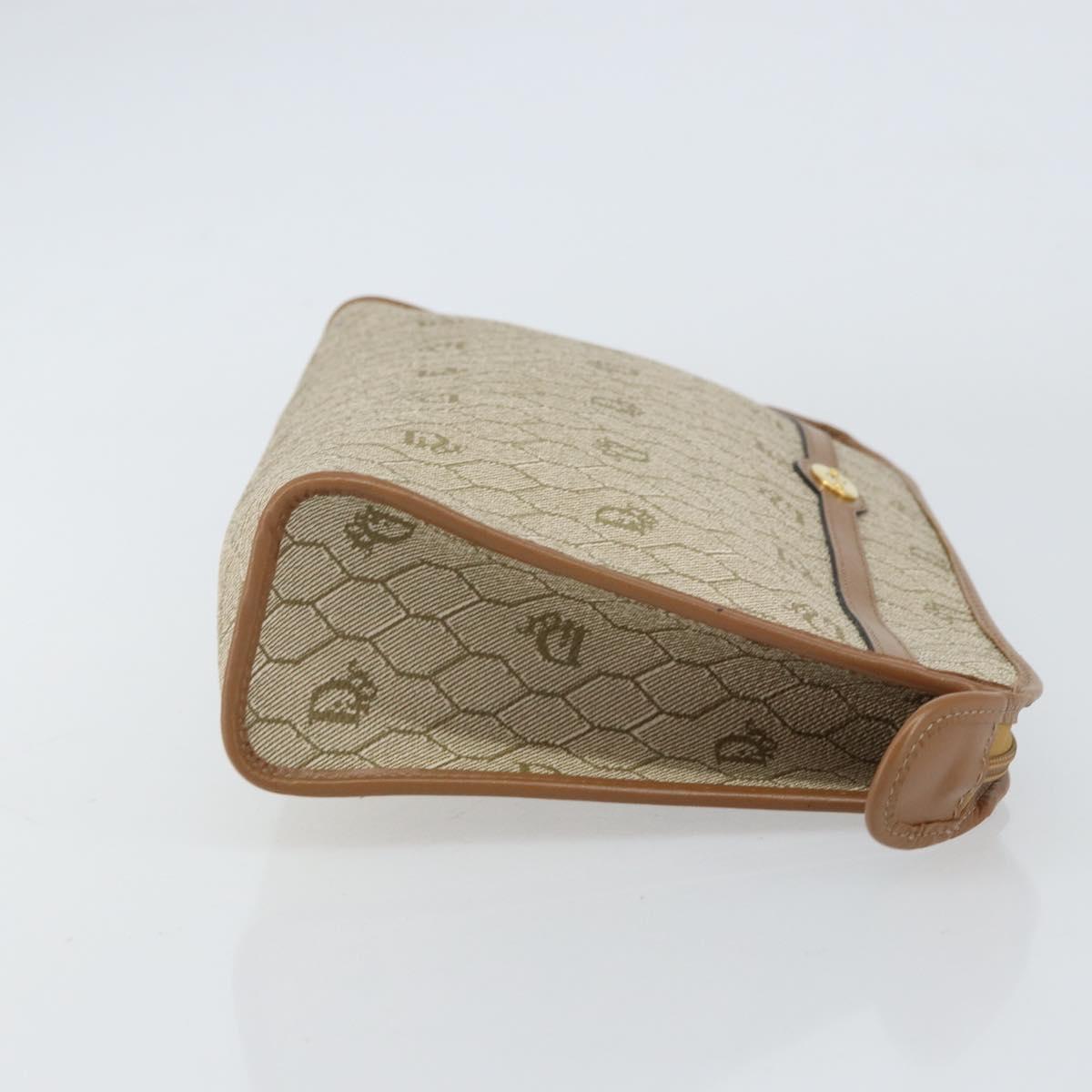 Christian Dior Honeycomb Canvas Clutch Bag PVC Beige Gold Auth 158403