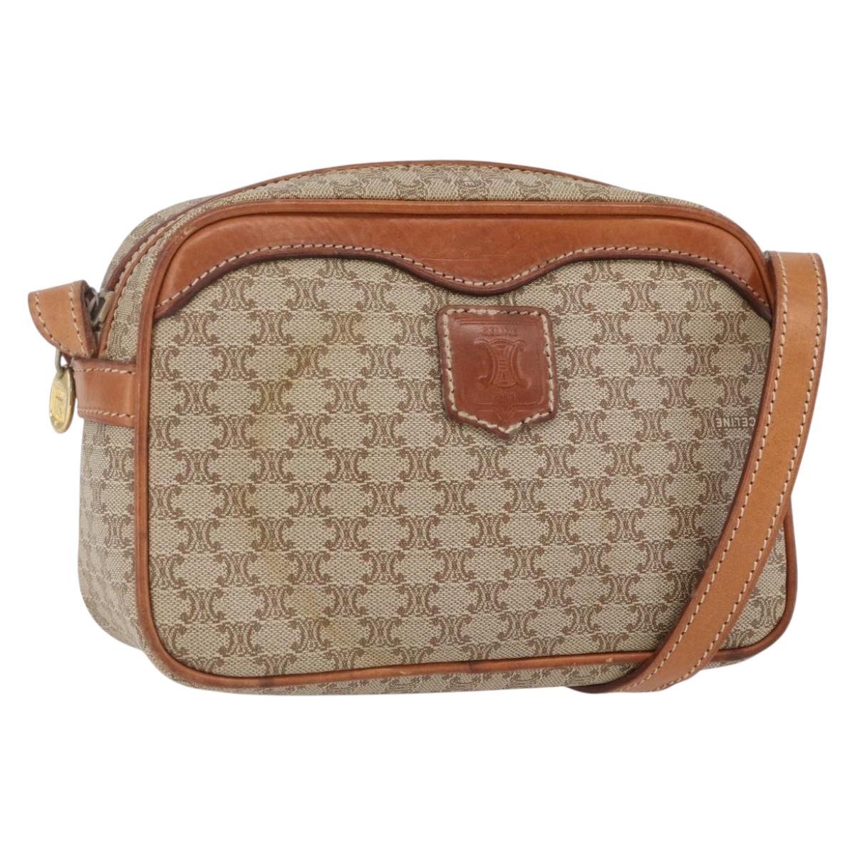 CELINE Macadam Canvas Shoulder Bag PVC Beige Gold Auth 158404