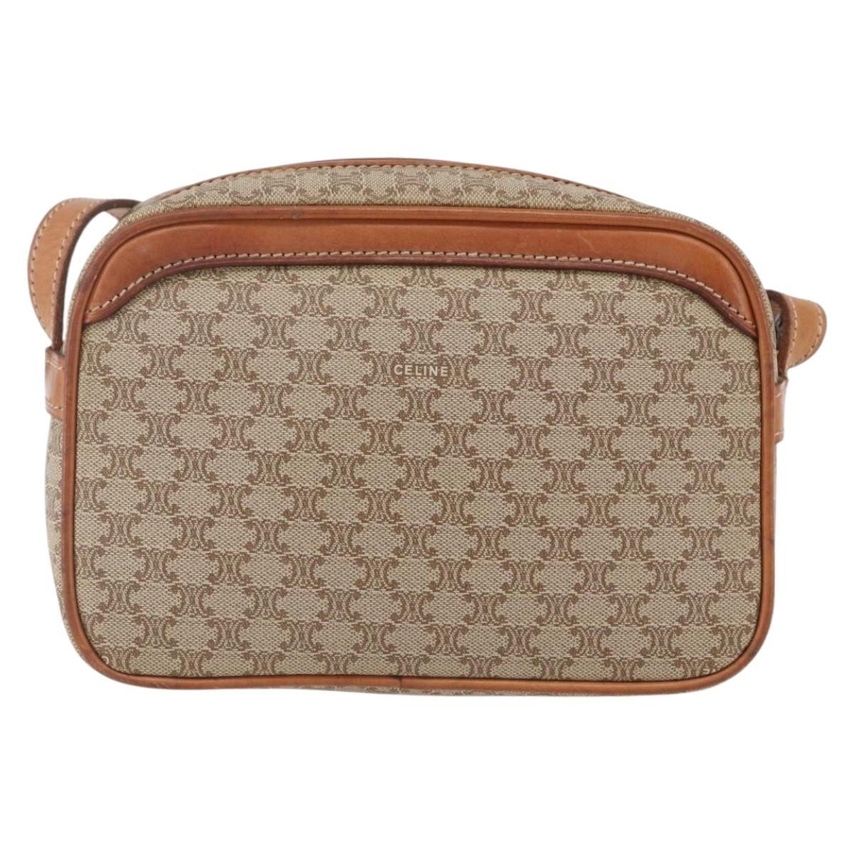 CELINE Macadam Canvas Shoulder Bag PVC Beige Gold Auth 158404