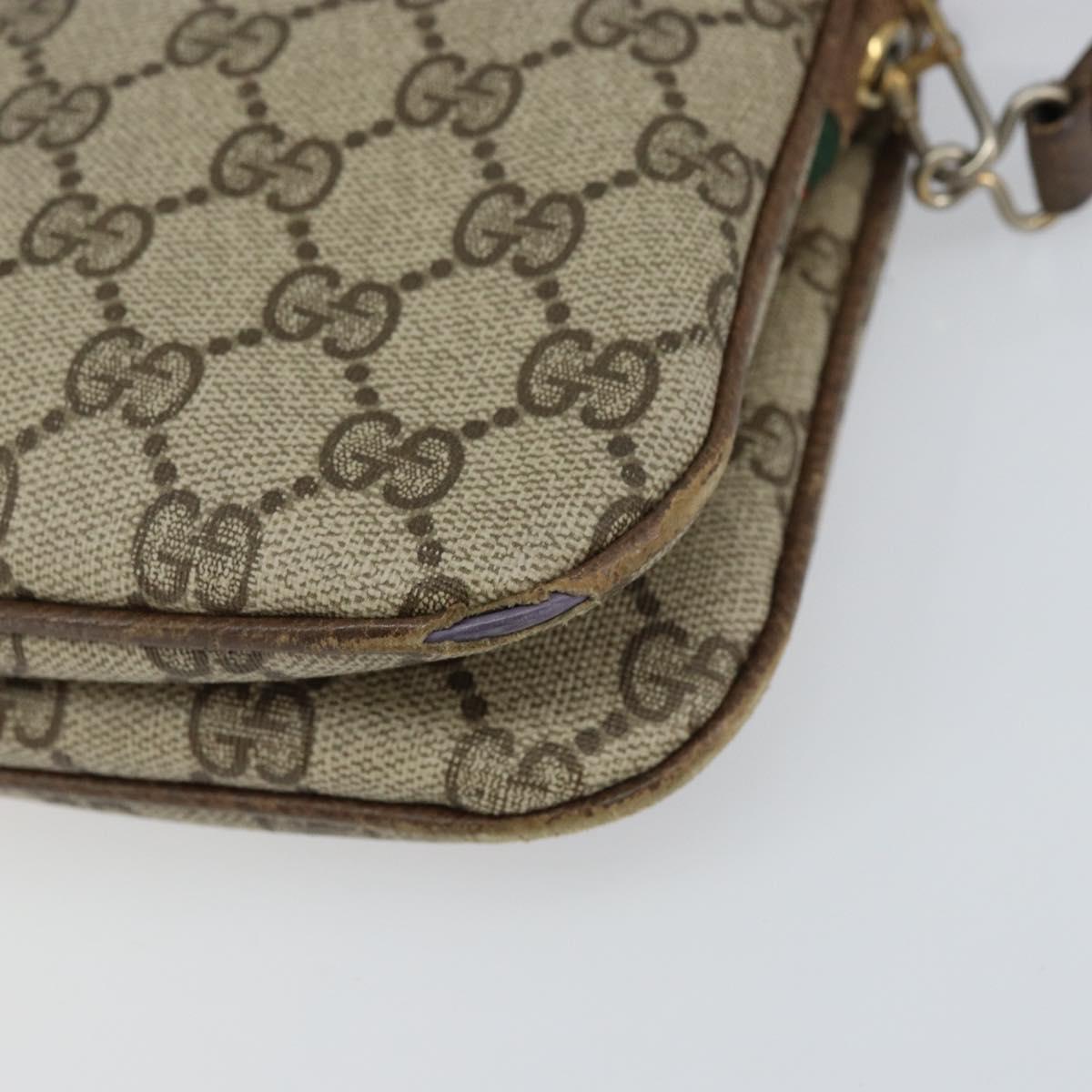 GUCCI GG Supreme Web Sherry Line Shoulder Bag PVC Beige Gold Auth 158405
