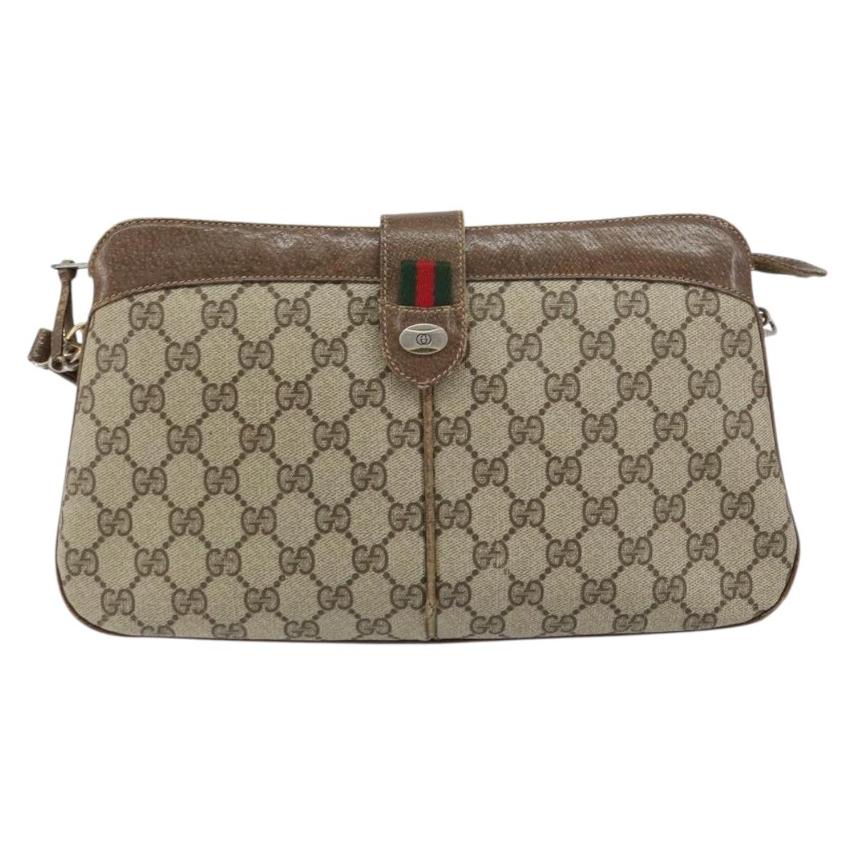 GUCCI GG Supreme Web Sherry Line Shoulder Bag PVC Beige Gold Auth 158405