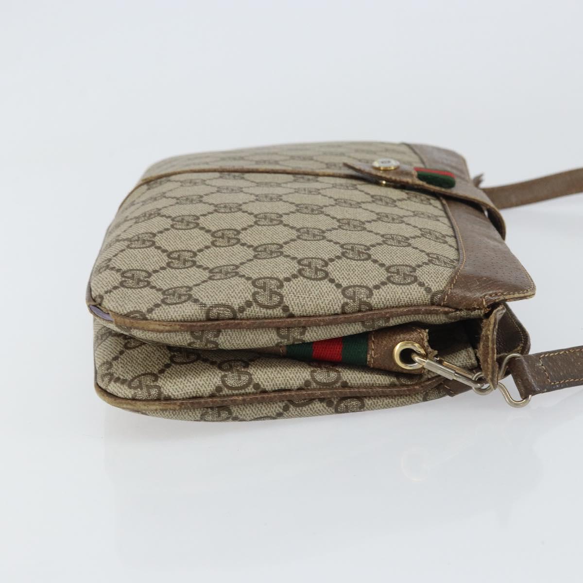GUCCI GG Supreme Web Sherry Line Shoulder Bag PVC Beige Gold Auth 158405