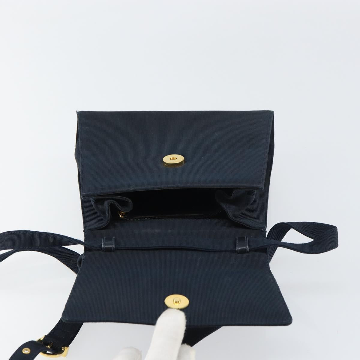 Salvatore Ferragamo Vala Hand Bag Canvas 2way Navy Gold Auth 158410