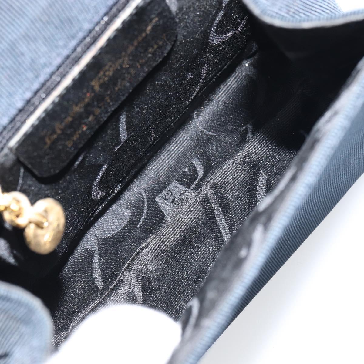 Salvatore Ferragamo Vala Hand Bag Canvas 2way Navy Gold Auth 158410