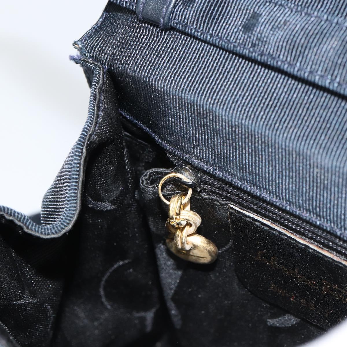 Salvatore Ferragamo Vala Hand Bag Canvas 2way Navy Gold Auth 158410
