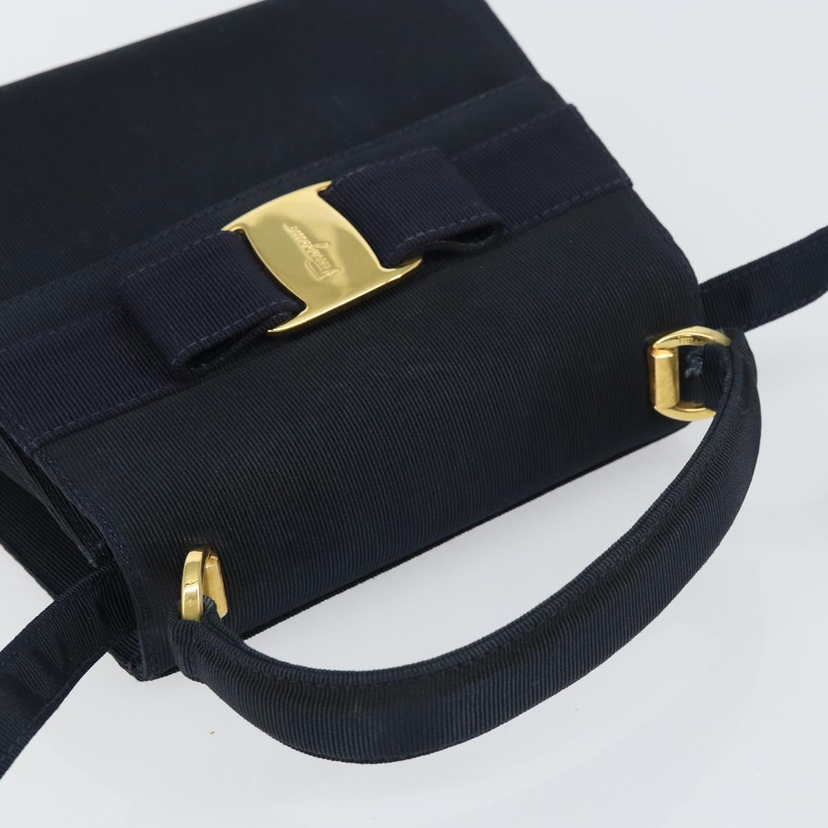 Salvatore Ferragamo Vala Hand Bag Canvas 2way Navy Gold Auth 158410