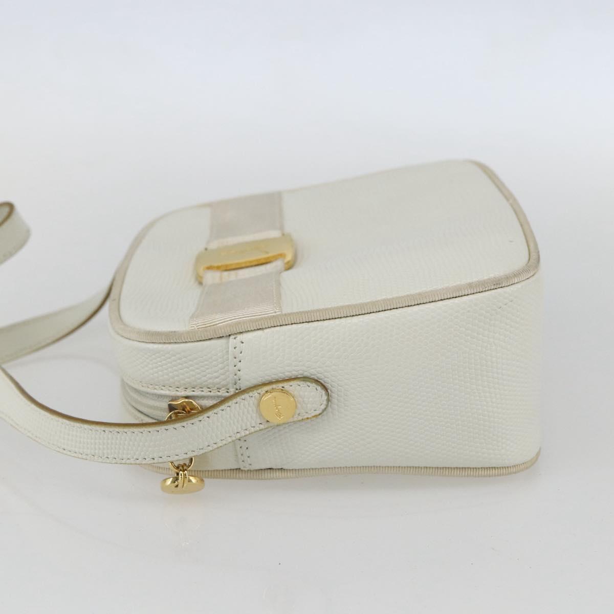 Salvatore Ferragamo Shoulder Bag Leather White Gold Auth 158412