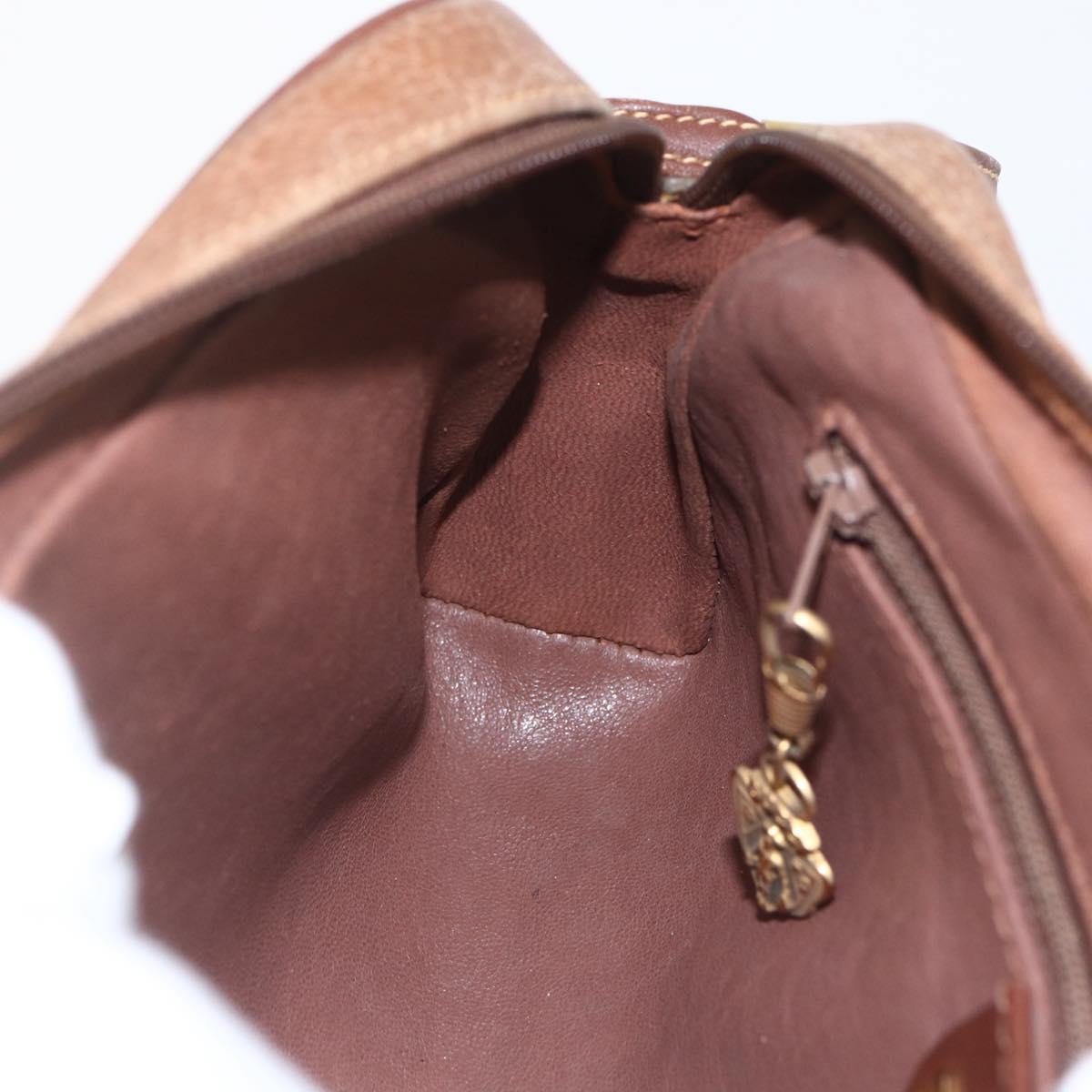 GUCCI Shoulder Bag Leather Brown Gold Auth 158413