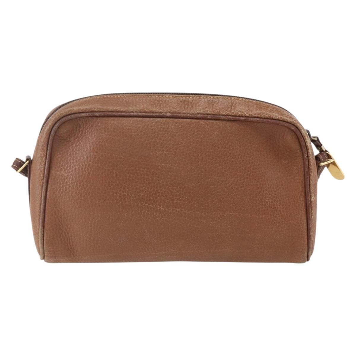 GUCCI Shoulder Bag Leather Brown Gold Auth 158413
