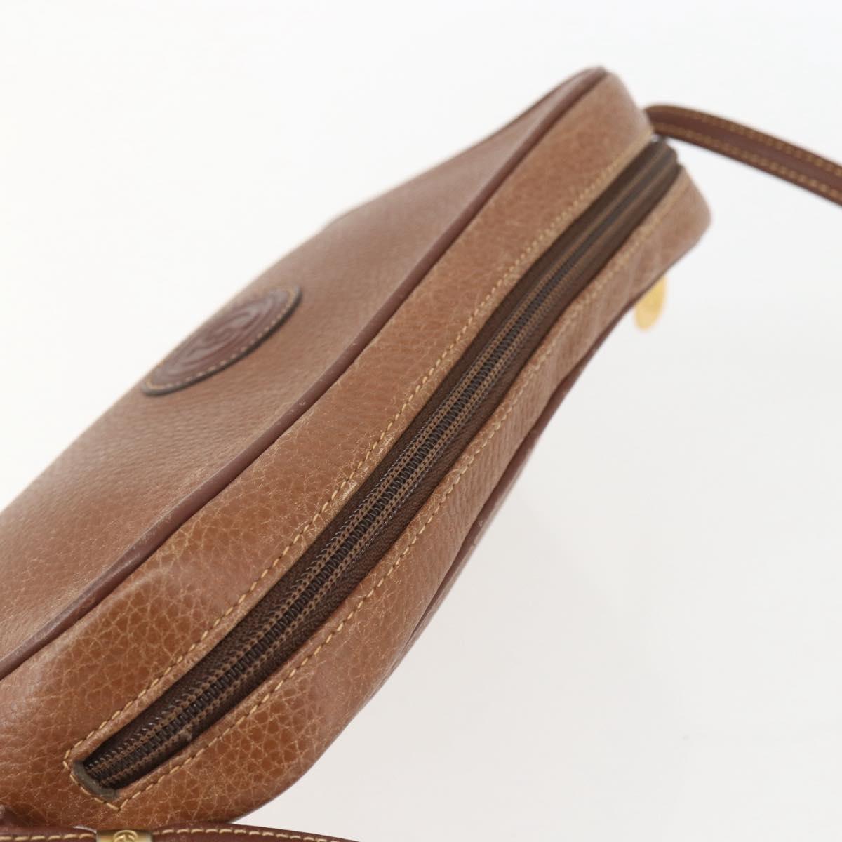 GUCCI Shoulder Bag Leather Brown Gold Auth 158413