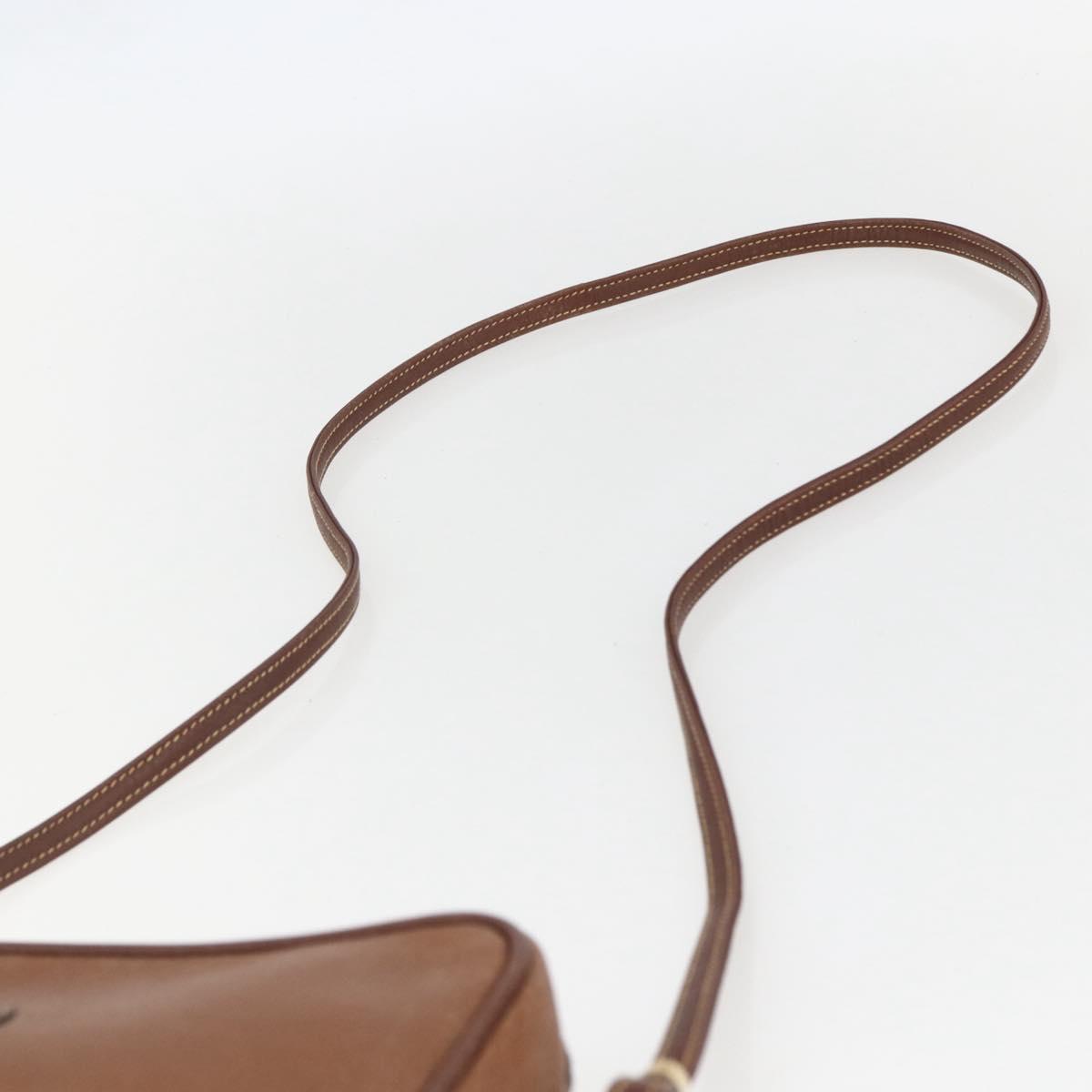 GUCCI Shoulder Bag Leather Brown Gold Auth 158413