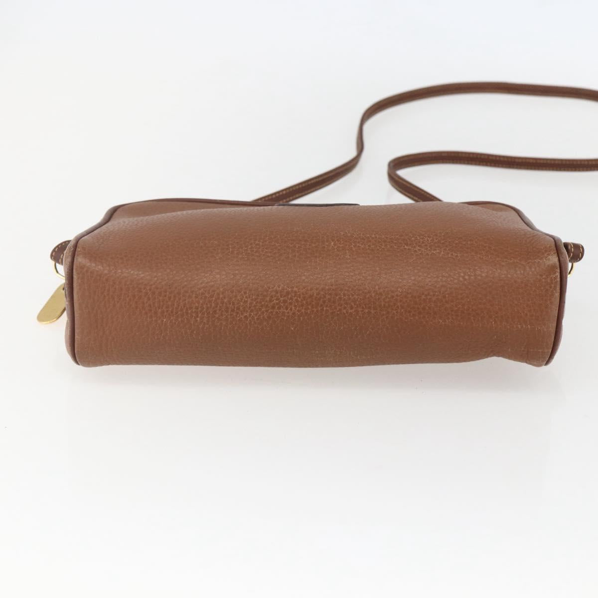 GUCCI Shoulder Bag Leather Brown Gold Auth 158413