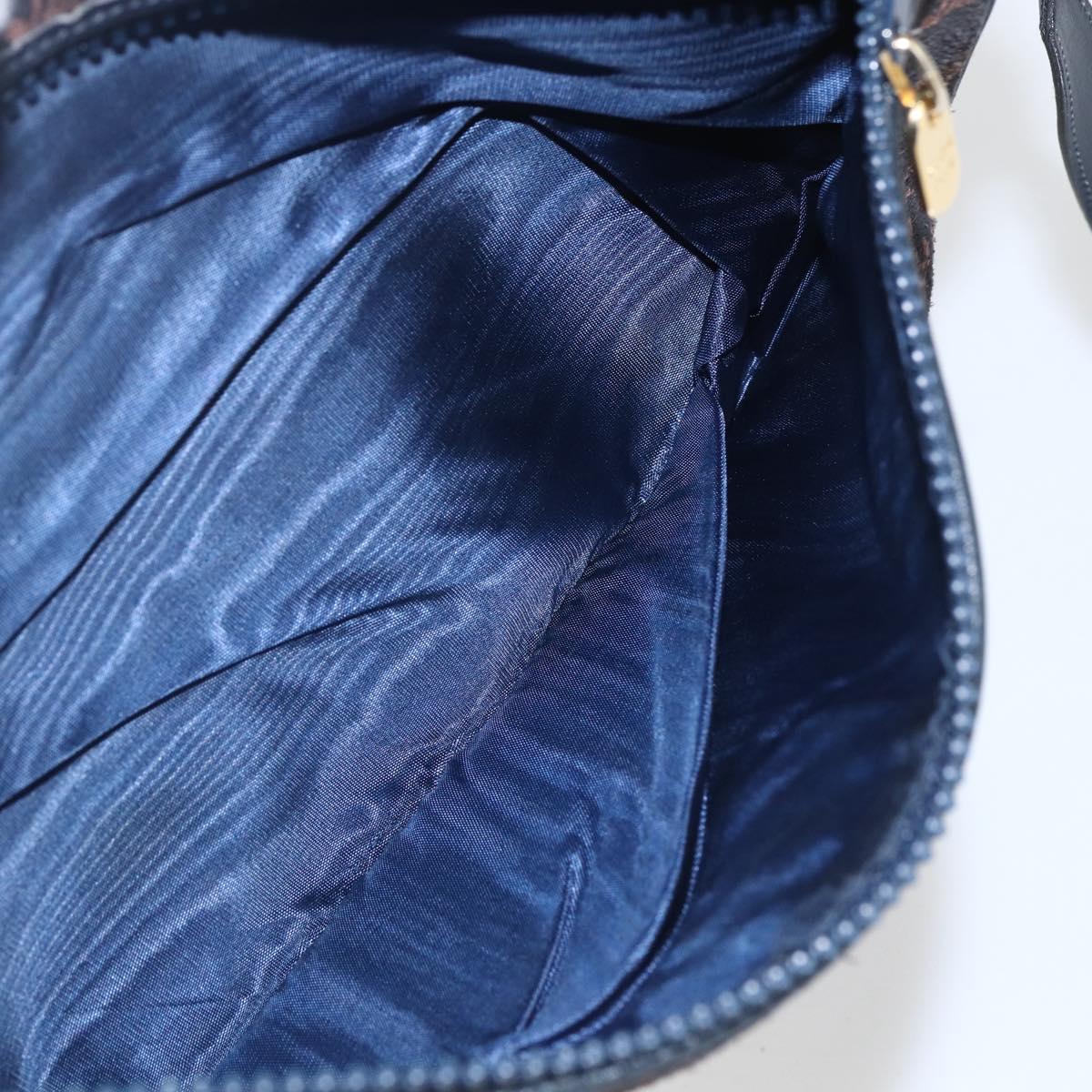 CELINE C Macadam Canvas Shoulder Bag Suede Navy Gold Auth 158416