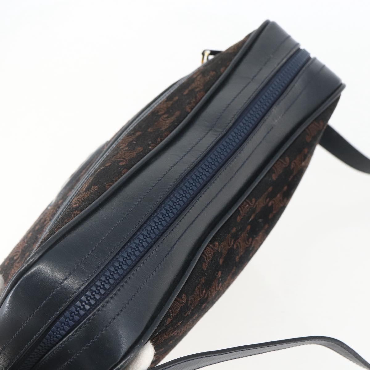 CELINE C Macadam Canvas Shoulder Bag Suede Navy Gold Auth 158416