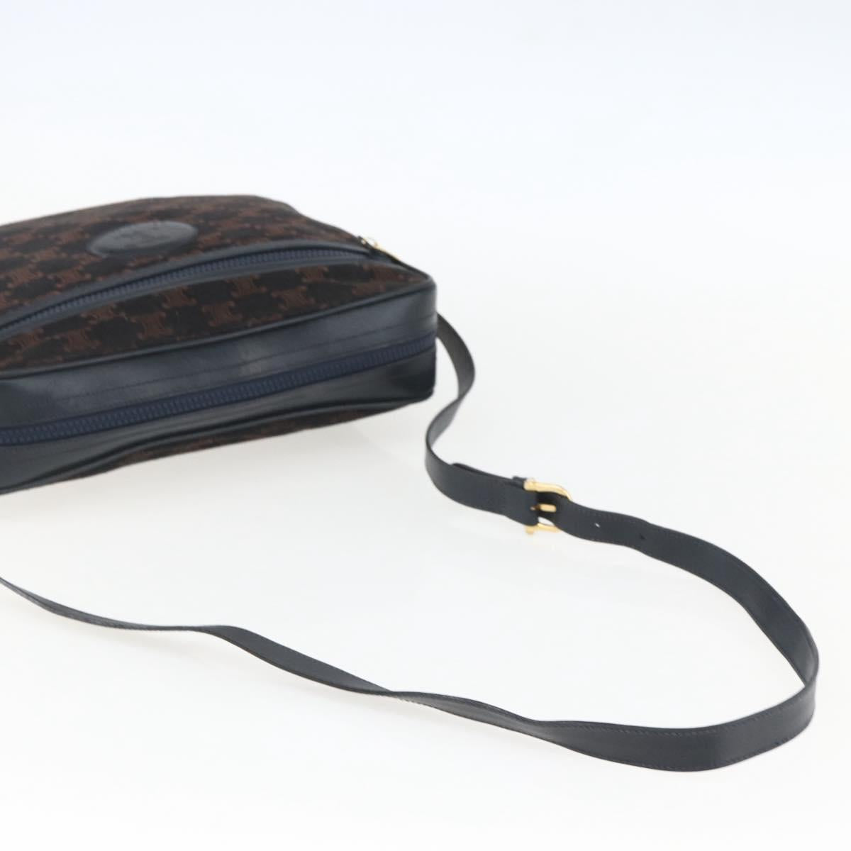 CELINE C Macadam Canvas Shoulder Bag Suede Navy Gold Auth 158416