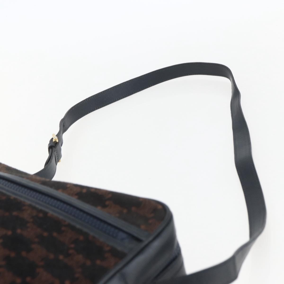 CELINE C Macadam Canvas Shoulder Bag Suede Navy Gold Auth 158416