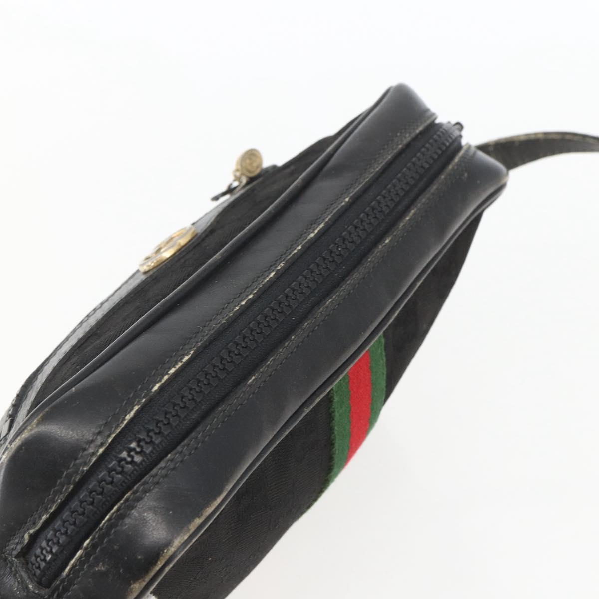 GUCCI GG Canvas Web Sherry Line Shoulder Bag Black Gold Auth 158418